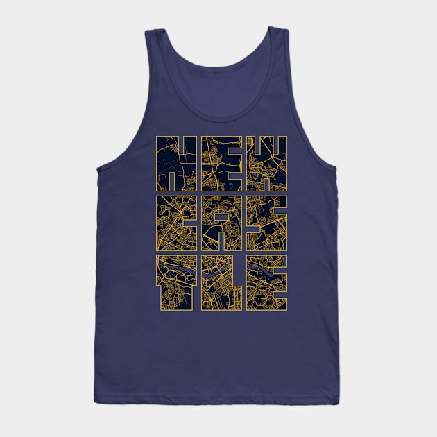 Newcastle upon Tyne, England City Map Typography - Gold Art Deco Tank Top by deMAP Studio